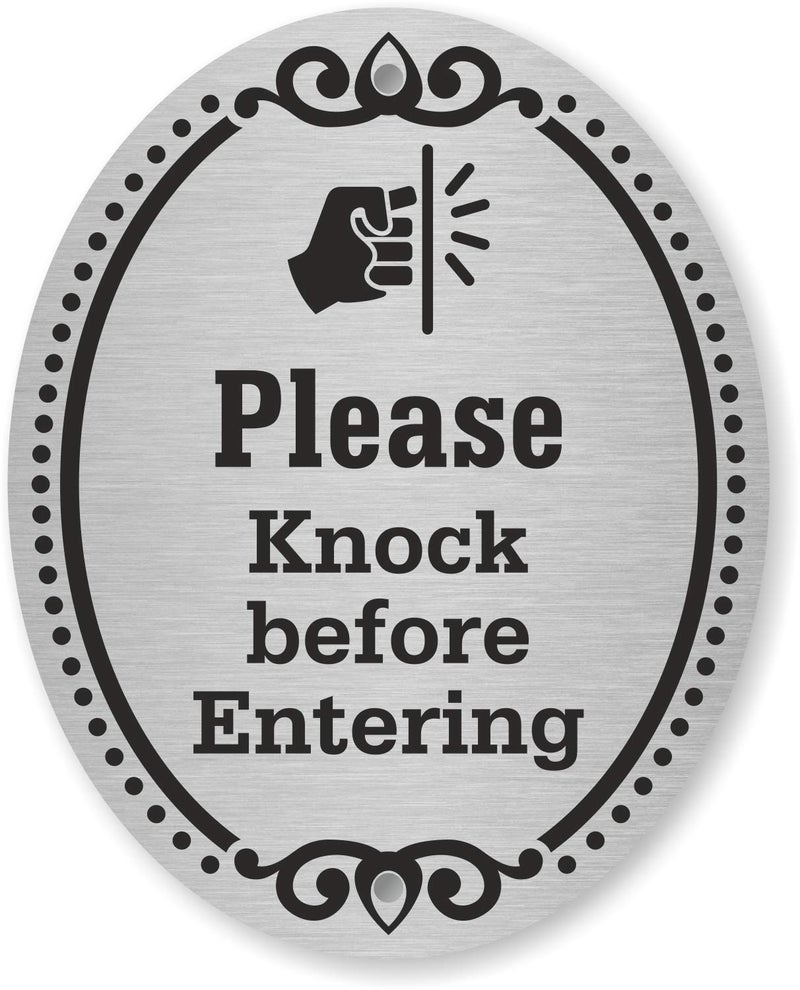 SmartSign â€œPlease Knock Before Enteringâ€ Diamond Plate Door Sign | 4" x 5" Aluminum, Made in USA - Image 1